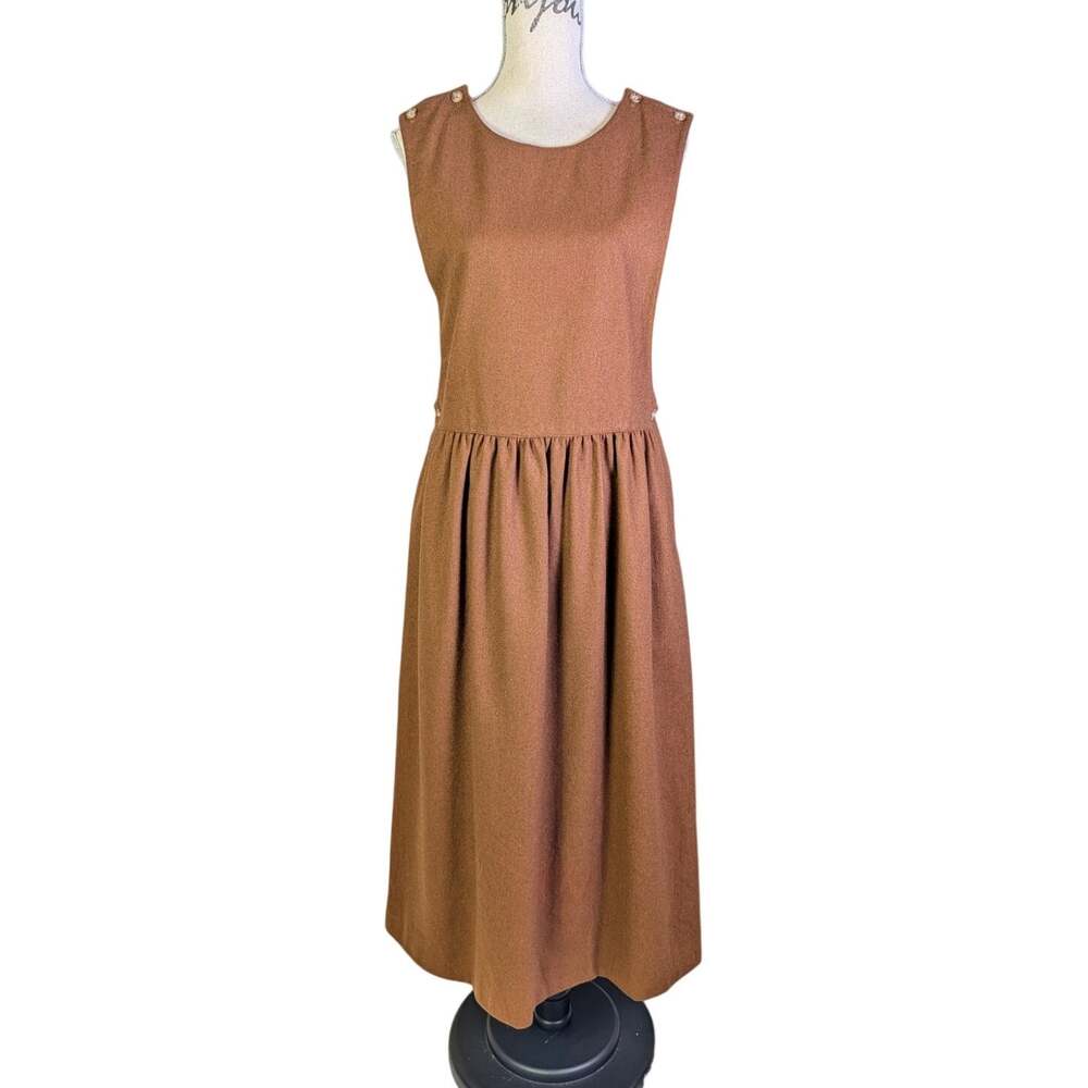 Brown Wool Blend Pinafore Midi Dress Cottagecore Dark Academia Post Horn 16